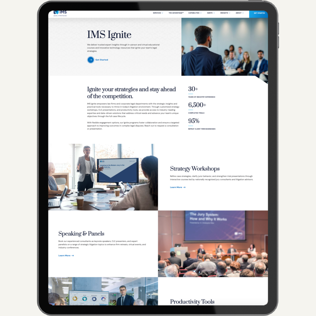 IMS website on a tablet